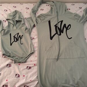 Mother/ baby matching Sage Hoodie with Black Love Print